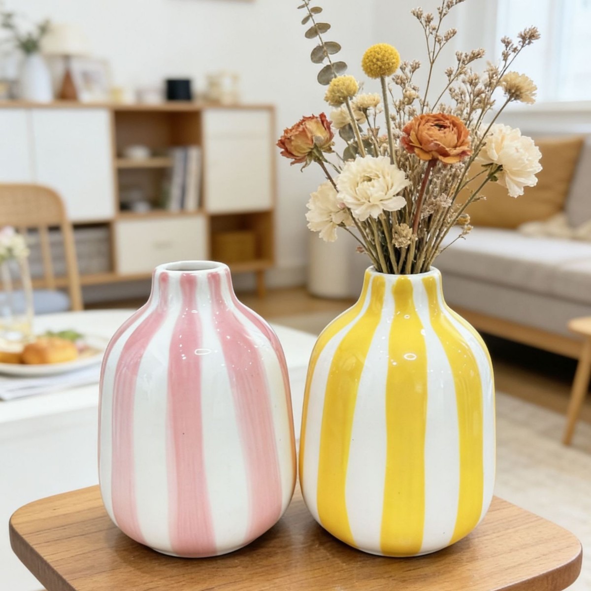 Nórdico simple azul diamante jarrón de cerámica alta sensación de lujo ligero punto de onda arreglos de flores decoración de la sala de estar una alquiler