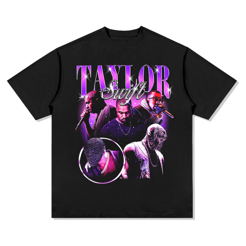 Retro KANYE WEST Spoof KANYE taylor Camiseta de manga corta suelta de algodón pesado