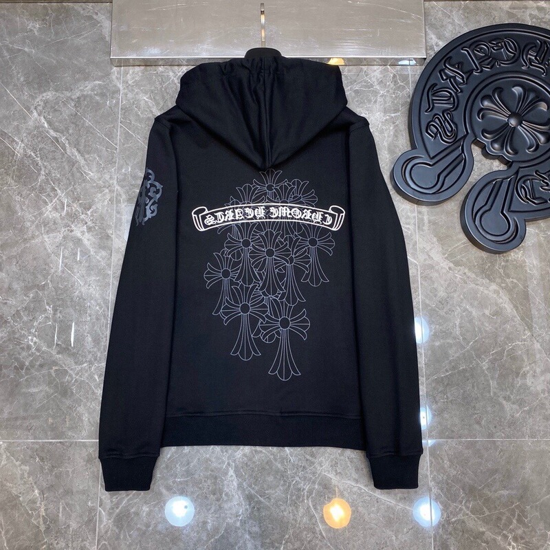 2023 Chrome Heart Autumn and Winter New Trendy Brand Chrome Cross Dark Pattern Zipper Men's Sweatshirt Hoodie