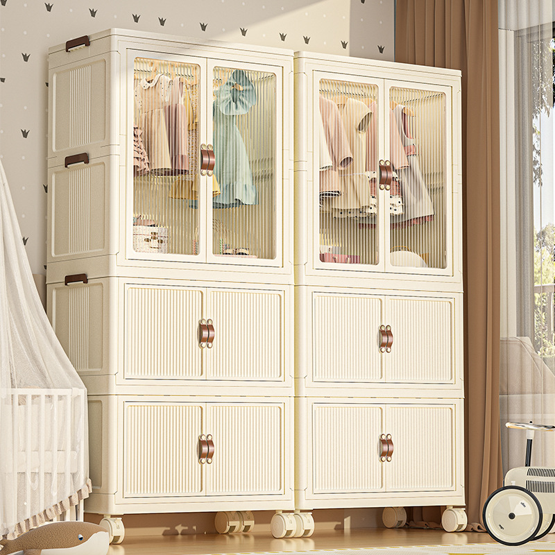 Baby Clothes Storage Cabinet No Assembly Infant Wardrobe Children's Small Wardrobe Organizer Plastic Household Snack Storage Cabinet