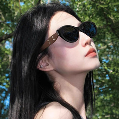 韩系猫眼木纹墨镜女款窄框适合方圆脸高级感夏日度假拍照太阳眼镜