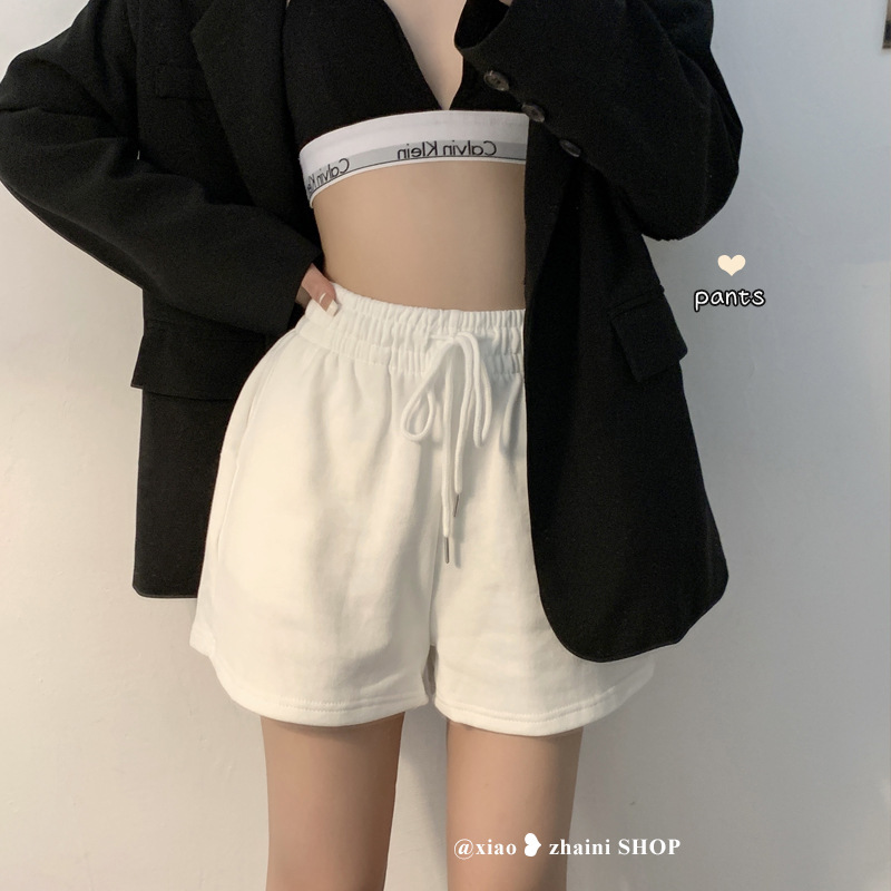 White Sports Shorts for Women, Summer 2026 New Style, High-Waisted, Loose A-Line Casual Pants, Thin Cotton-Like Black Pants White Sports Shorts for Women, Summer 2026 New Style, High-Waisted, Loose A-Line Casual Pants, Thin Cotton-Like Black Pants