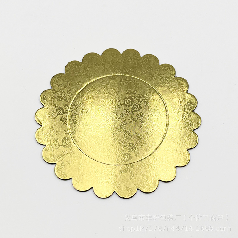Transfronterizos pastel de alta calidad base horneado embalaje de papel de encaje dorado pastel de cumpleaños plateado almohadilla redonda cortada