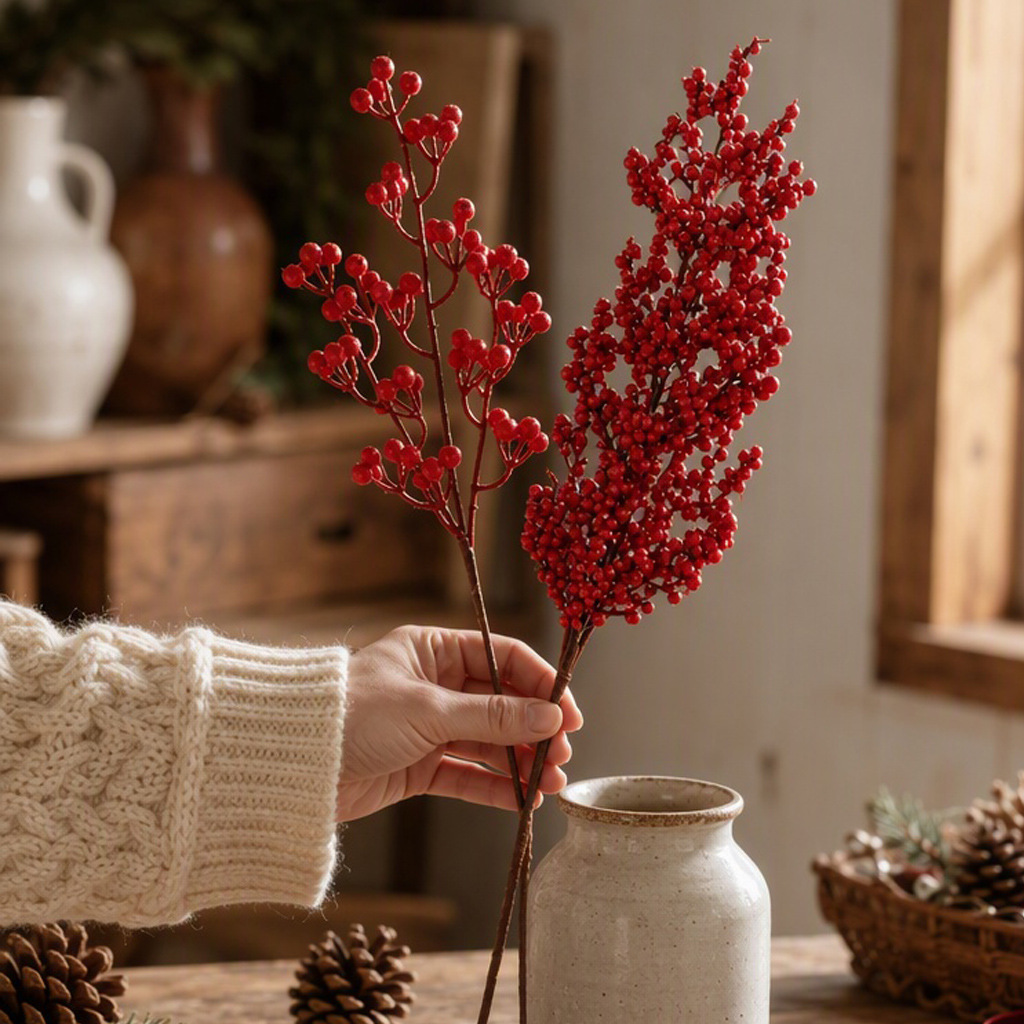 Cross-border Christmas decoration berry home flower arrangement simulated red fruit ornaments small red fruit party scene layout