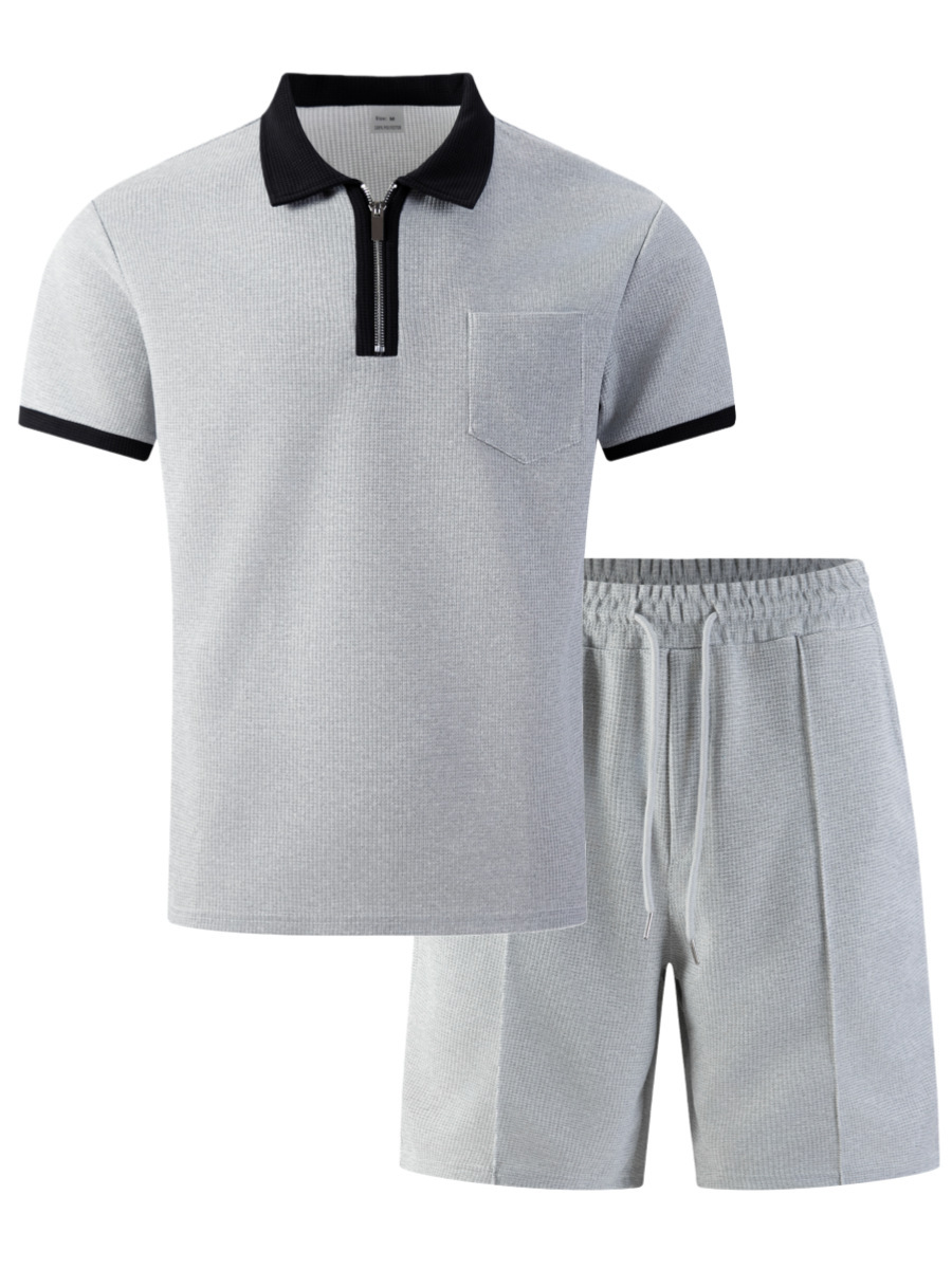 Ensemble polo et short en gaufrette pour homme respirant chic_voghion.com
