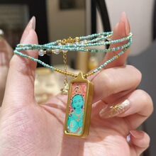 国风藏式唐卡手绘描金橄榄核项链男女款钛钢挂件手工编织厂家批发