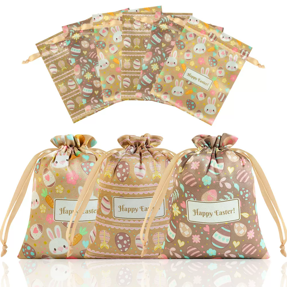 复活节色丁布仿真丝束口袋跨境现货抽绳礼品袋批发缎面丝绸束口袋