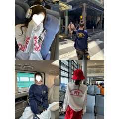 工厂直销【私藏KE罗心】重磅印花长袖T恤女秋宽松慵懒休闲上衣