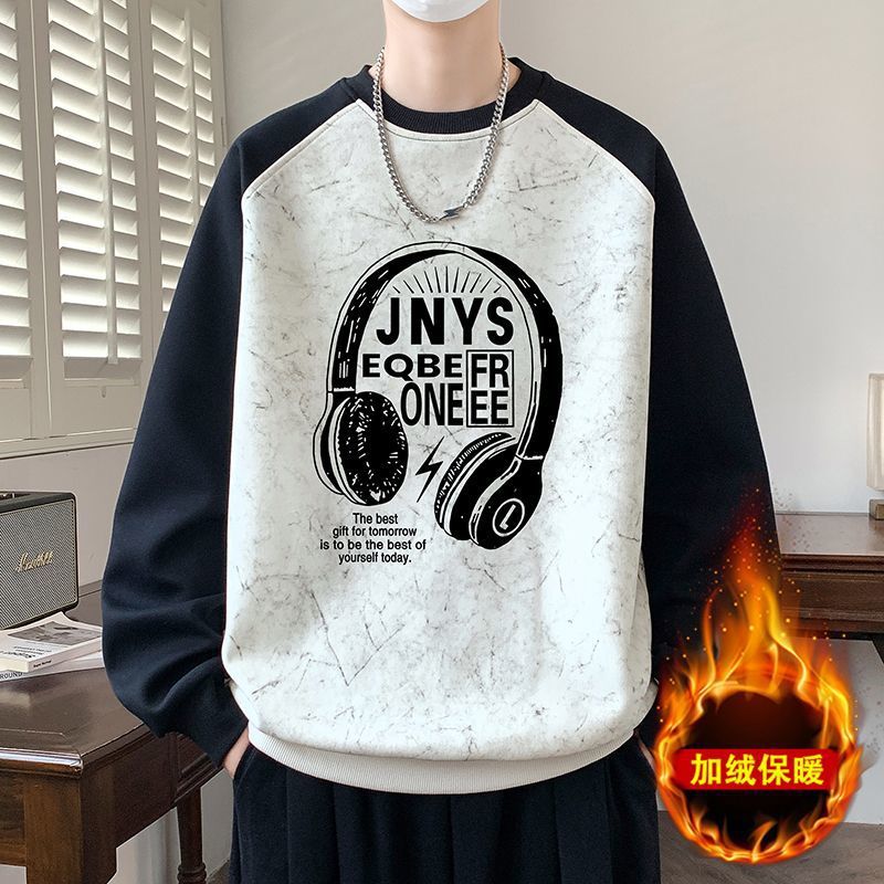 秋冬款加绒加厚卫衣男孩青少年初高中学生大童帅气百搭圆领上衣服