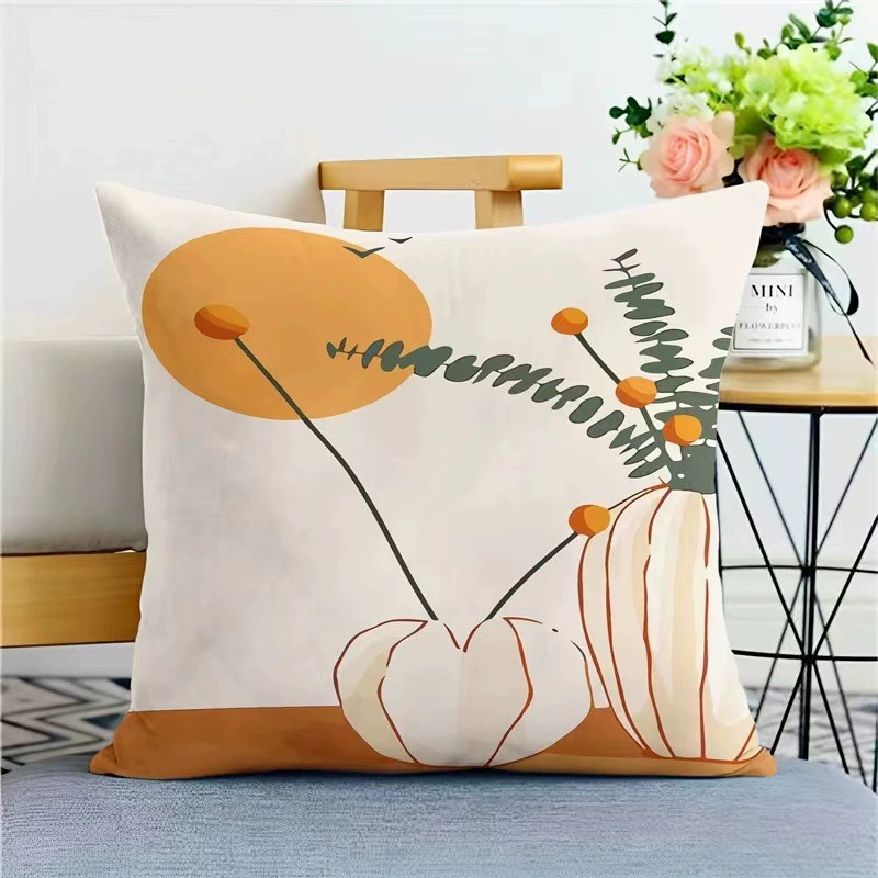 Square orange pillow, sofa, modern and minimalistic pillowcase for bed