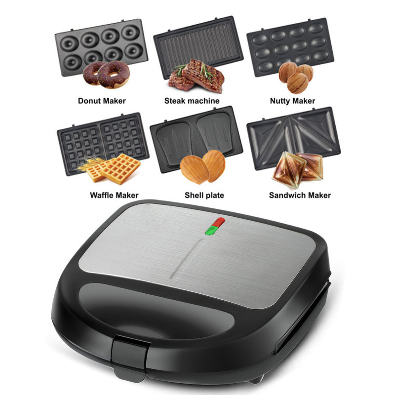 6in1多機能朝食メーカー、サンドイッチメーカー、ワッフルメーカー、多機能電気グリル、850W、キッチンDIY家電|undefined