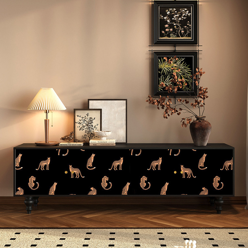 Abstract Art Tv Cabinet Solid Wood Painted Living Room Floor Cabinet Storage Storage Bedroom Display Integrated Cabinet