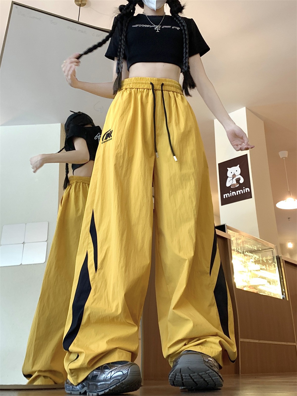 Dopamine American Style Color-Blocking Sports Casual Pants for Men and Women 2025 New Loose Versatile Waterproof Softshell Pants