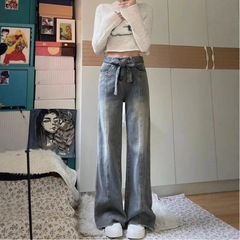 复古阔腿高腰牛仔裤女小个子秋季新款高街显瘦辣妹拖地宽松直筒裤