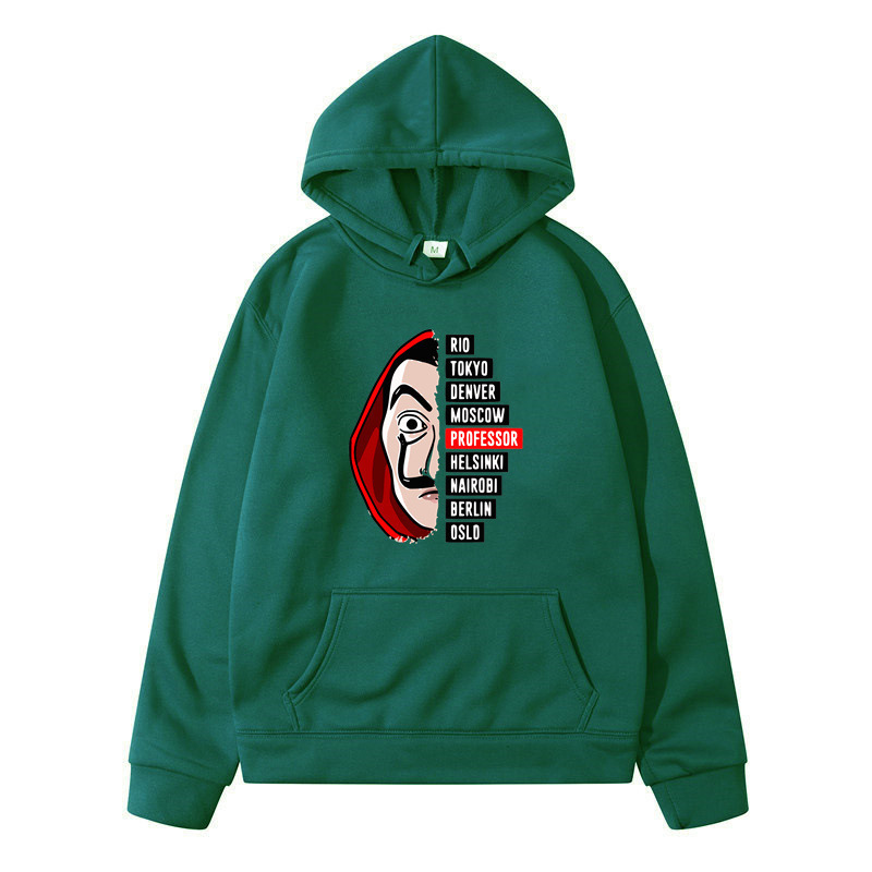 Wish Amazon nueva serie de televisión española la casa de papel impreso con capucha suéter hombres y mujeres de moda