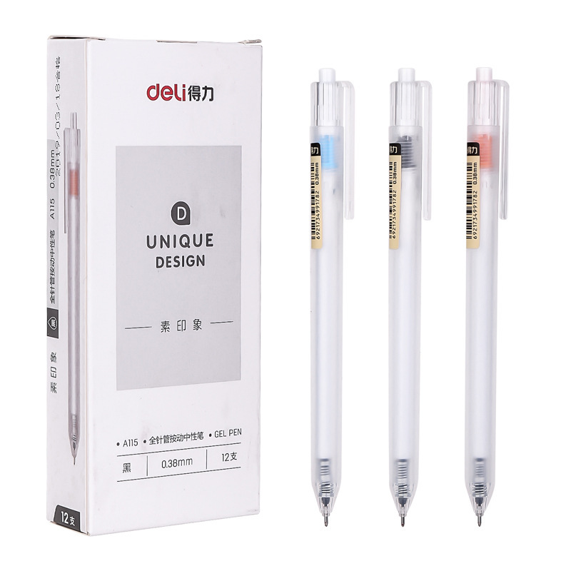 Deli A115 Simple Impression Retractable Full Needle Tip 0.38 Gel Pen Black Red Signature Pen Student Office Simple Ballpoint Pen