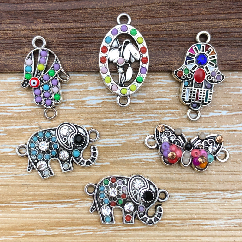 1 new simulation elephant palm ancient silver dripping oil point diamond alloy pendant pendant diy jewelry accessories