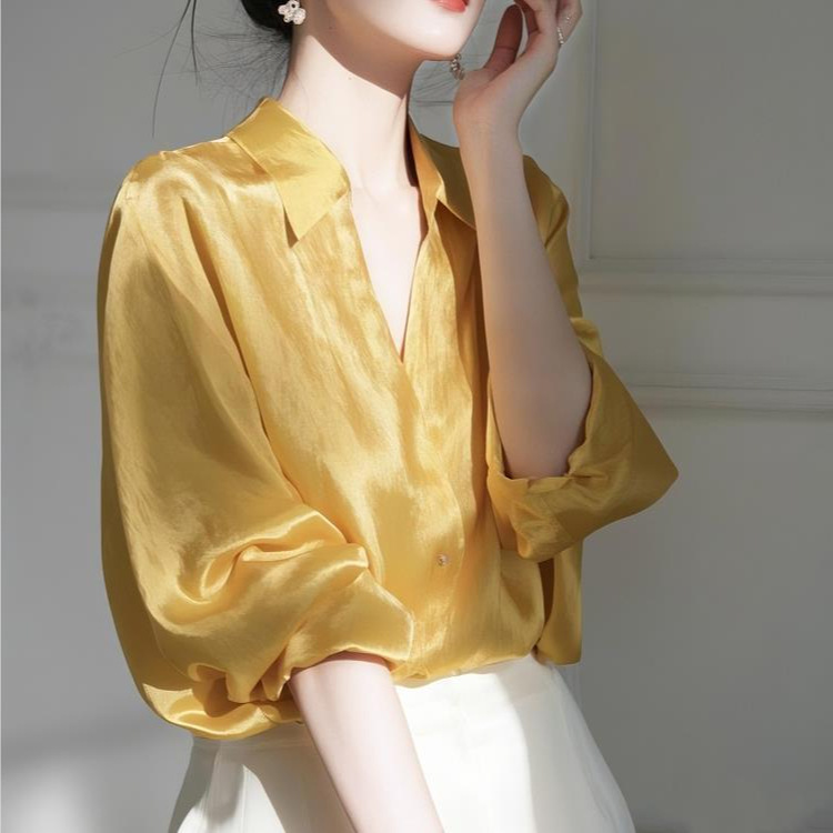 2026 Spring New High-End Niche Non-Crowded Style Tops with French Elegance, Unique and Beautiful Yellow Shirts