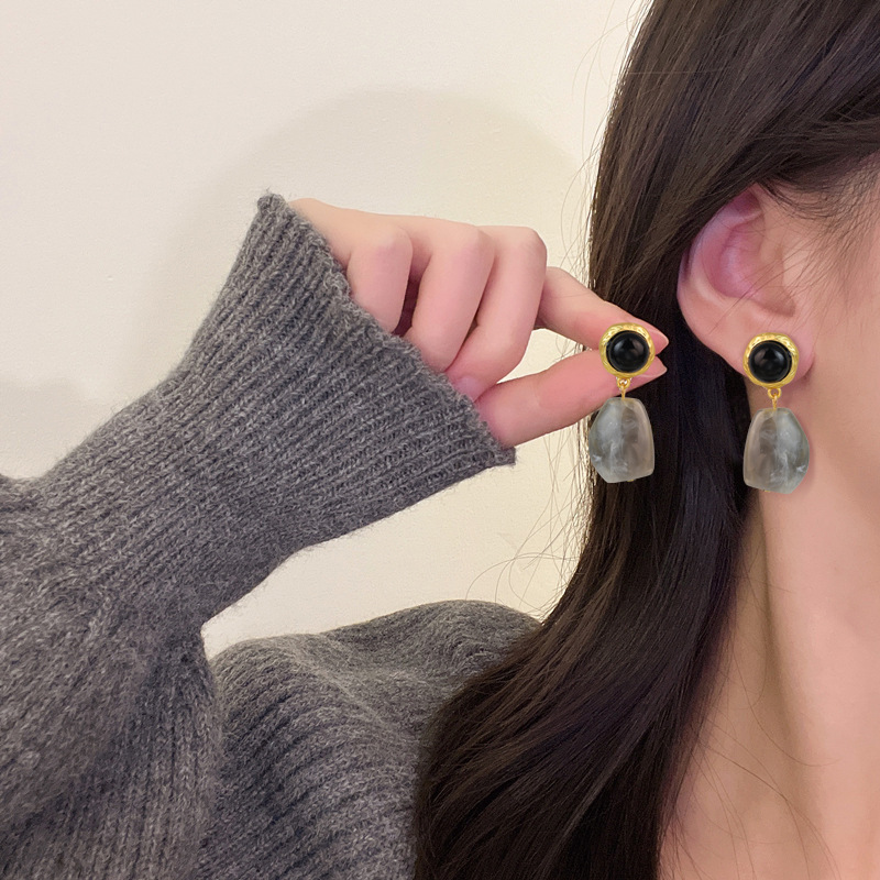 Pendientes Irregulares Color Café Ámbar para Mujer, Novedad Otoño-Invierno 2024, Pendientes de Alta Gama, Estilo Retro Maillard