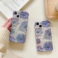 滿屏紫藍花朵IPhone15/14Pro藍光扭扭蘋果13PROMAX手機殼適用IP12
