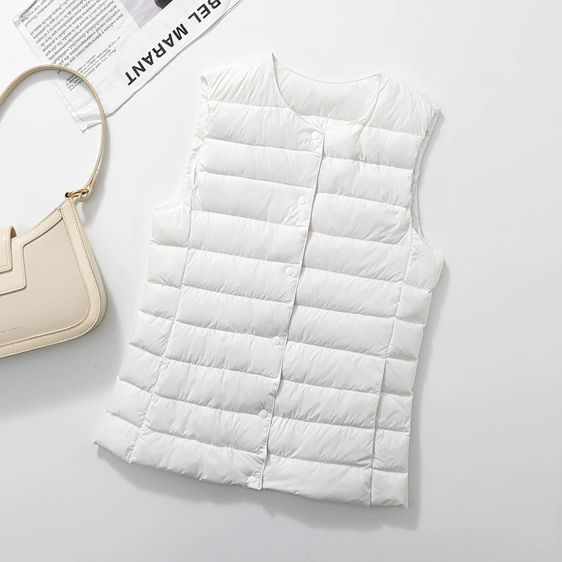 2024 Новый зимний тонкий пуховый жилет теплый с круглым вырезом без рукавов жилет высокого качества может быть открыт
