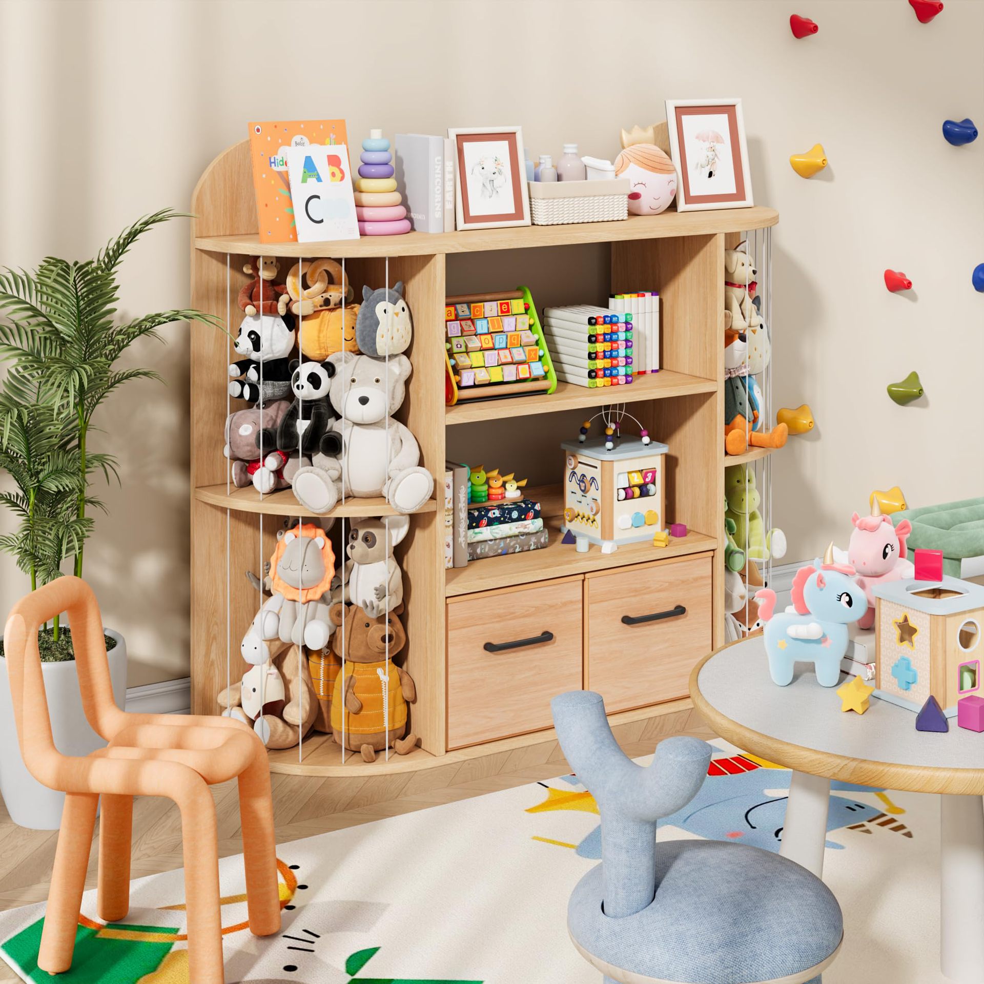 Cross-border Solid Wood Toy Rack Montessori Kindergarten Toy Storage Shelf Multi-tier Children's Bookshelf Toy Organizer