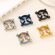 跨境爆款钛钢乳环真空电镀无穿孔可调节不锈钢人体穿刺饰品乳钉批