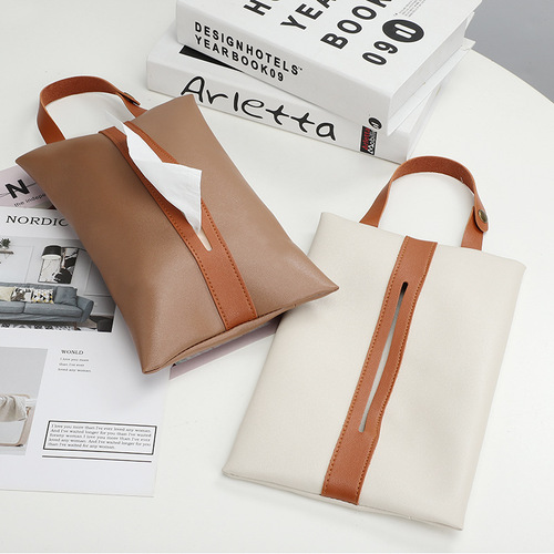 Simple Car Color-blocked Tissue Bag, Wall-mounted Leather Toilet Paper Holder, Creative Soft Fabric Decor Car Tissue Box