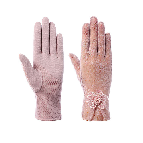 Ice Silk Summer Thin UV Protection Driving Cycling Electric Car Spring Autumn Ladies Lace Sunscreen Gloves Touch Screen 