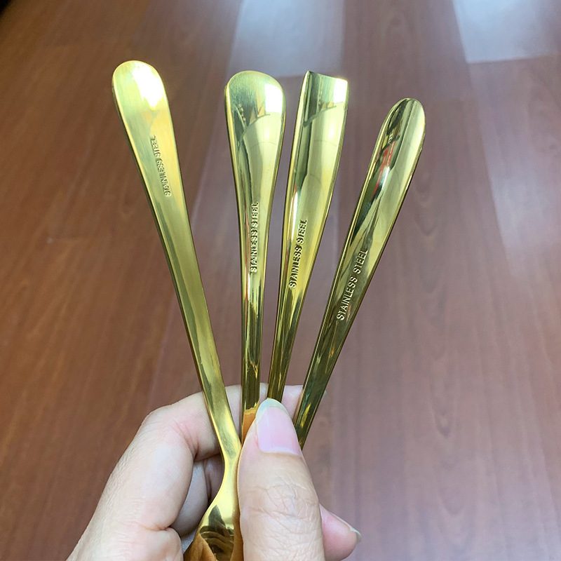 ステンレスゴールドデザートスプーン金メッキ先柄スプーン角柄ケーキスプーン丸柄スプーン家庭用スプーンスープ|undefined