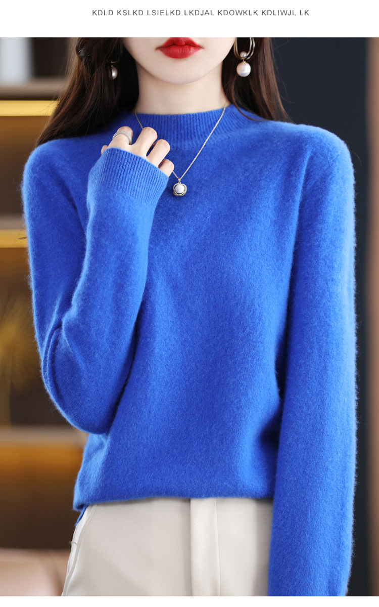 2022 Autumn and winter Cashmere sweater for women, semi-high collar, slimming, pullover, solid color 100 long-sleeved knitted base wool sweater pic 42