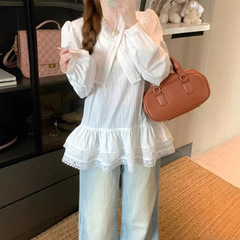 法式气质蕾丝白色衬衫女秋季2025新款叠穿小衫遮肉显瘦小众上衣潮