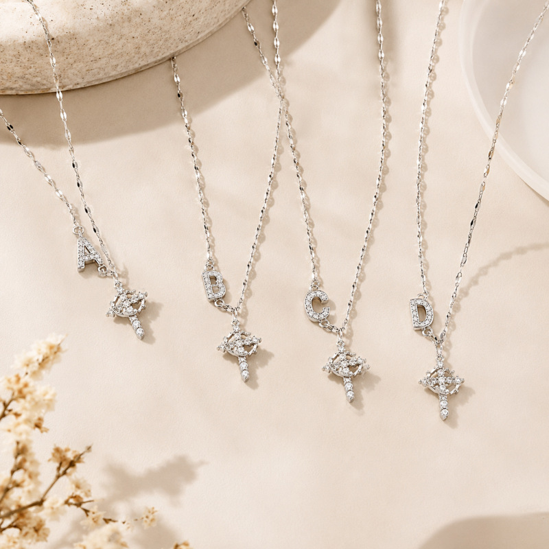 Cross-Border Foreign Trade Silver 26-Letter Cross Necklace Classic Fashion Light Luxury Style Pendant Clavicle Chain for Women 2026 Cross-Border Foreign Trade Silver 26-Letter Cross Necklace Classic Fashion Light Luxury Style Pendant Clavicle Chain for Women 2026