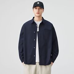 名绅门男装秋季新款长袖衬衫男翻领宽松休闲时尚百搭设计款衬衣潮