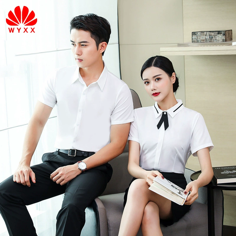 Кассир стойки регистрации отеля рабочая одежда летнее питание официантка отеля розовая полосатая рубашка с короткими рукавами женская