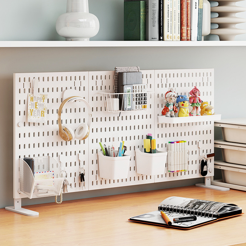 Desktop DIY Perforated Board with a Large Number of Accessories, Countertop Decoration Display Rack, Office Home Clip-On Desk Standing Storage Hanging Rack