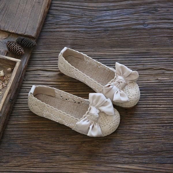 Old Beijing Cloth Shoes 2024 Summer New Style Bowknot Hollow-Out Maternity Shoes Loafers Fisherman Shoes Women's Flats