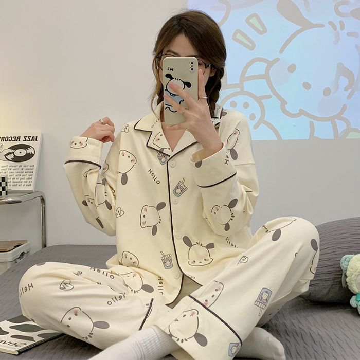Al por mayor transfronterizo lindo Pajia perro pijama mujer primavera y otoño algodón pantalones de mangas largas de alta calidad lindo conjunto de ropa para el hogar