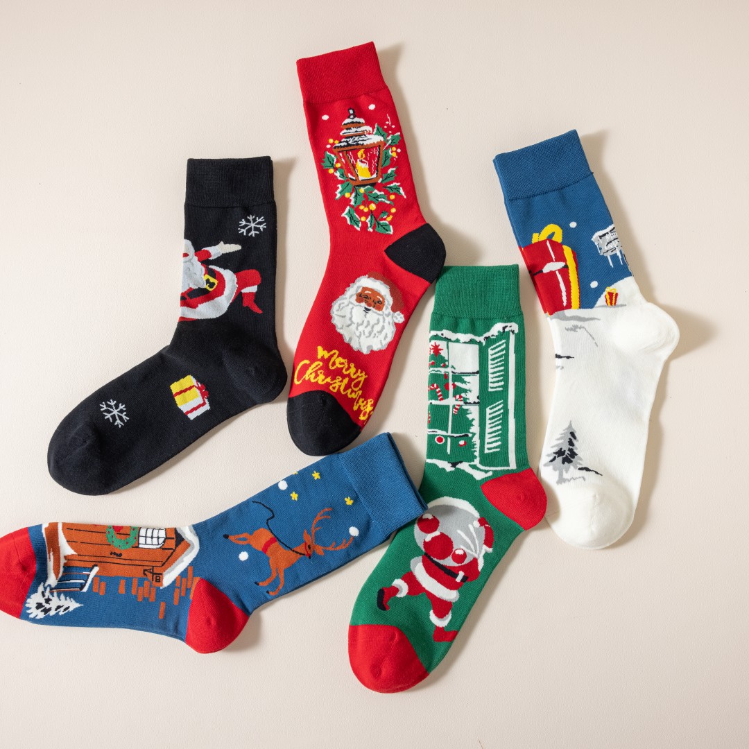 Chaussettes colorées de Noël Chaussettes mi-hautes en coton Chaussettes décontractées originales_voghion.com