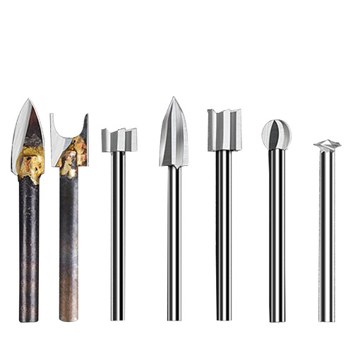 Electric woodworking carving knife five-piece set 2.35 handle diameter core wood root carving cutter head set 3mm milling cutter factory wholesale