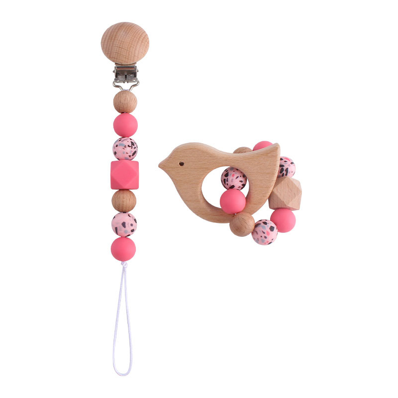 Bebé DIY creativo haya chupete clip pezón Cadena de leopardo perlas silicona Beech animal juguete teether palo