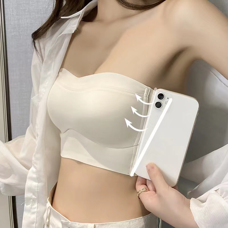 Push-up Bra for Women - Summer strapless Bra with Thick Bust, Small Chest Shaping, Non-slip Thin Cup Bra without Line, Side Breast Support Bra Set