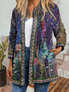 9226# Amazon wish autumn and winter New retro ethnic style printed long-sleeved coat jacket cardigan women's clothing