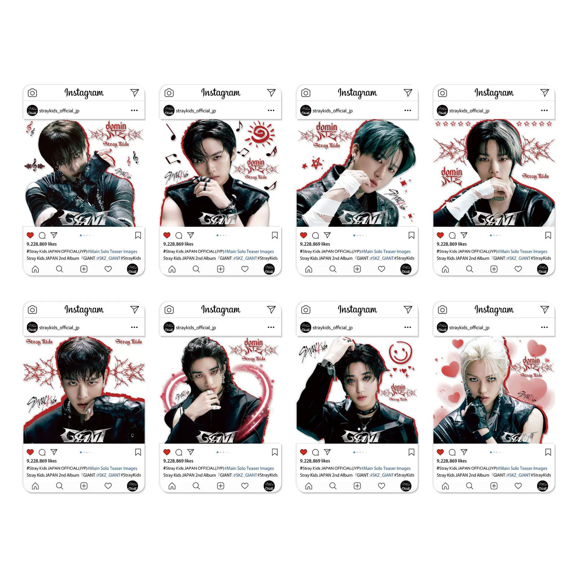 Прозрачный набор фотокарт из ПВХ (StrayKids), 8 карточек, 8.5×5.3 см, упакованы по отдельности в OPP