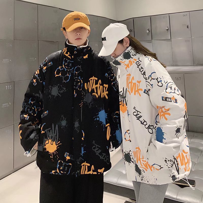 De doble cara de algodón acolchado abrigo de los hombres de invierno de la escuela secundaria estudiante de moda guapo espesado de algodón acolchado abrigo de lana de cordero de la Juventud más abrigo de terciopelo