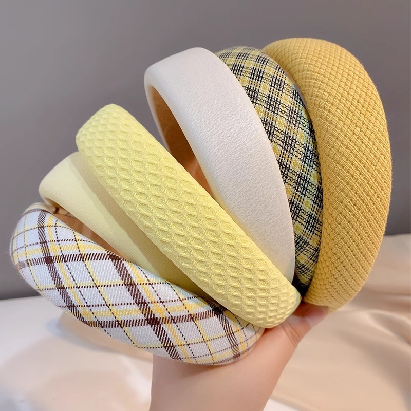 Diadema de color sólido amarillo dulce para mujer Corea de alta gama de la cueva del cabello de la cueva del cabello de la cabeza de la red superior del cráneo alto diadema de la horquilla roja versión coreana para mujer