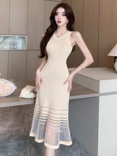 气质新女装2023夏季新款薄款法式韩版针织衫连衣裙女背心中长裙