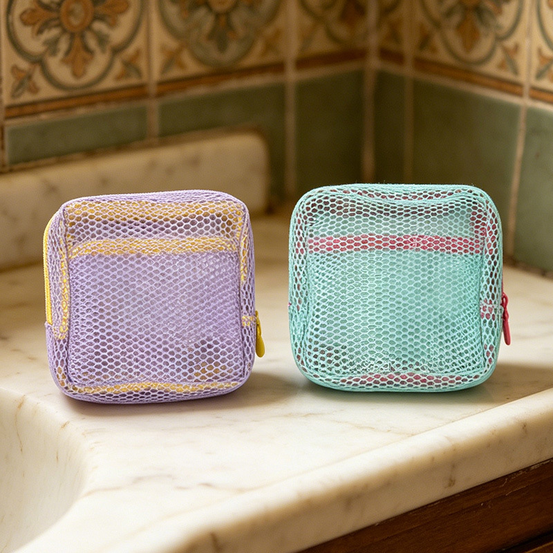 Dopamine mesh small storage bag, colorful tofu bag, transparent toiletry data bag, multifunctional portable bag