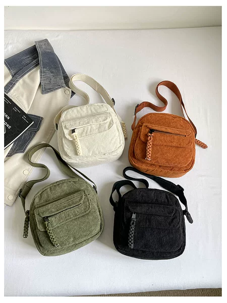 Corduroy 2025 Autumn and Winter New Style Simple and Fashionable Solid Color Women's Bag Single Shoulder Crossbody Bag Campus Style Ins Trendy Bag