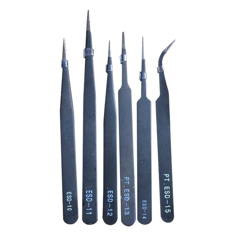 Nail Art Tools Wholesale Electrostatic Black Tweezers Nail Art Accessories Clip Drill Clamp Straight Head Elbow Tweezers